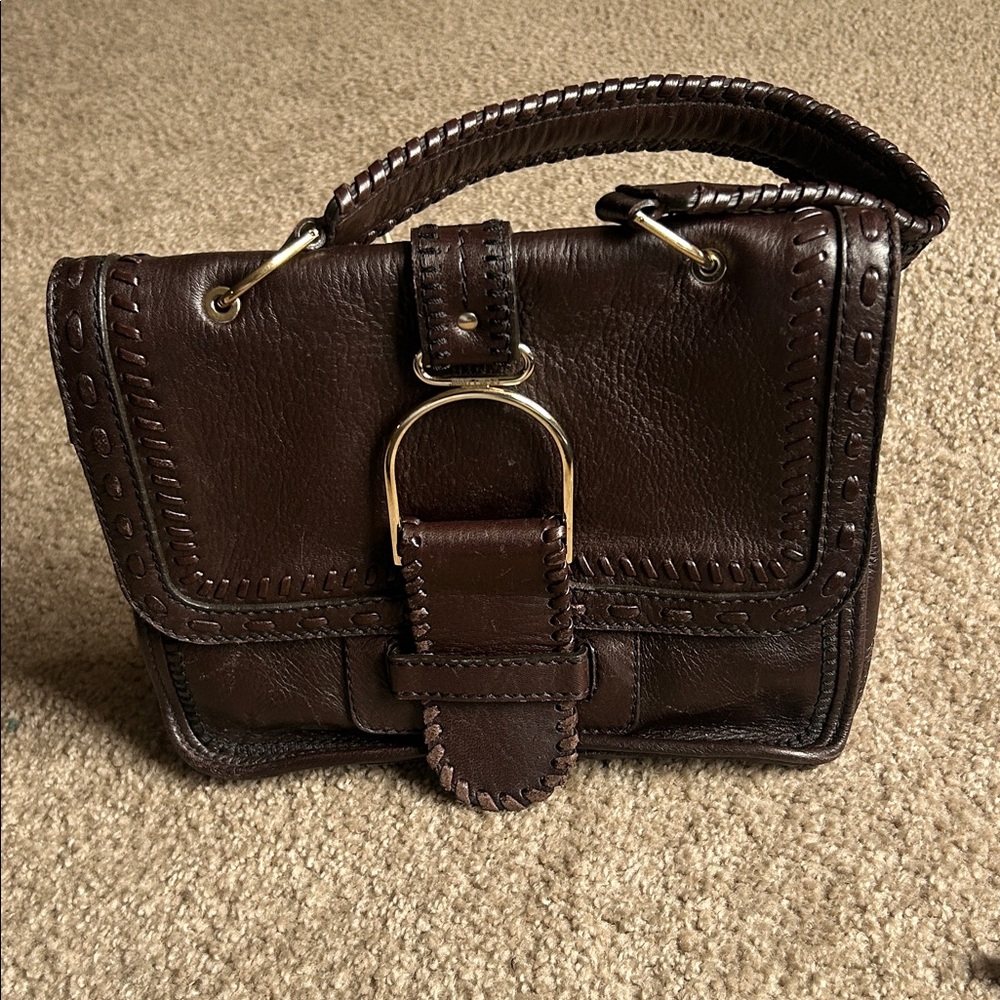Jimmy Choo Louise leather handbag with whipstitch trim and gold tone hardware